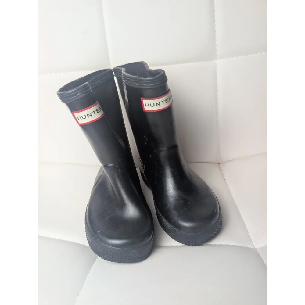 Hunter Kids First Classic Black Rain Boots Waterproof US 7 UK 6 EU 23